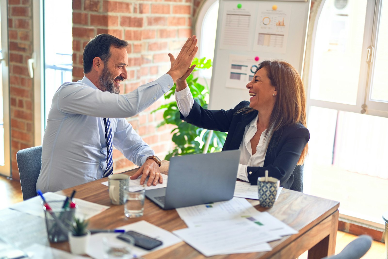 Consulting team collaborating in a modern office